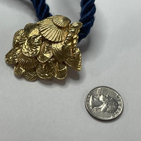 necklace earrings Y2K gold tone shell pendant navy blue cord nautical jewelry - Picture 3 of 14